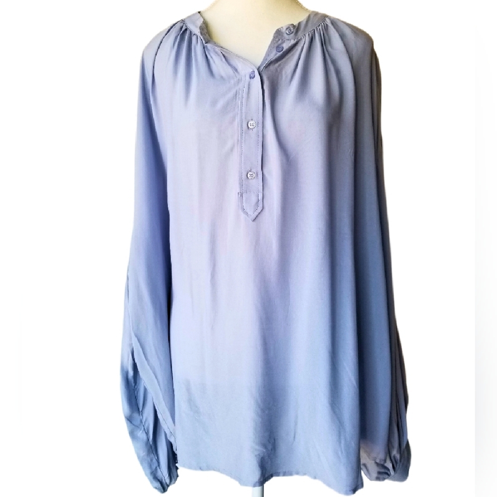 NWT H&M Women's Plus Feminine Long Sleeve Office Flowy Polished Blouse Blue 3X